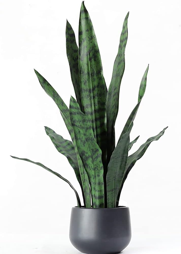 Aldernest Artificial Snake Plant with Potted 23.6" Fake Plastic Sansevieria Faux Plants in Pot for Outdoor Window Box Verandah Planter Indoor Outside