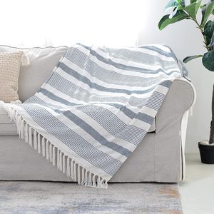 Rowanmere Decorative Blue White Striped Throw with Fringe, 1.2 pounds, 50 x 60 Inches, Navy and White Striped