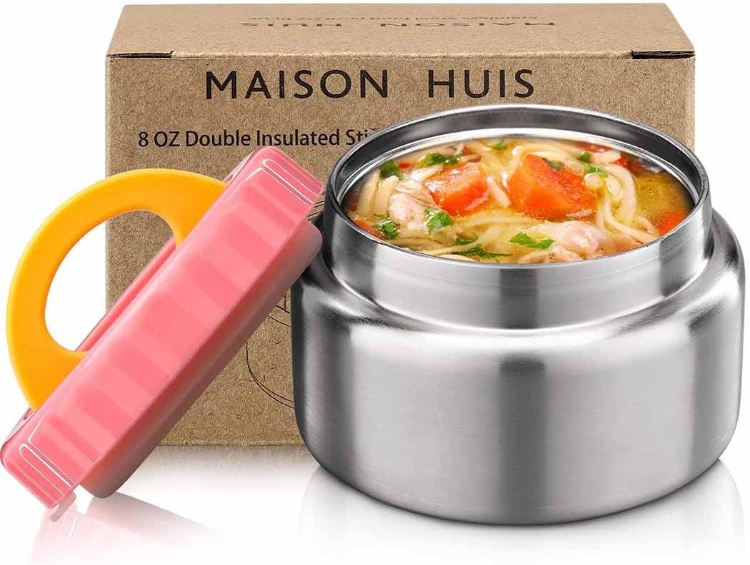 Aldernest 8oz Soup Thermo Wide Mouth Vacuum Insulated Food Jar for Hot&Cold Food, Pink