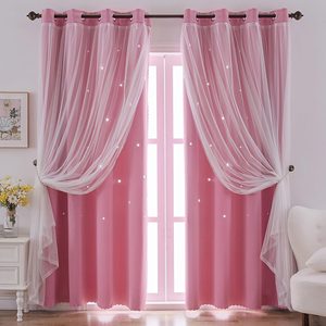 Ashenby Star Cutout Kids Window Blackout Curtains for Girl Bedroom Window Room Darkening Curtains & Drapes Baby Nursery Curtains, Pink