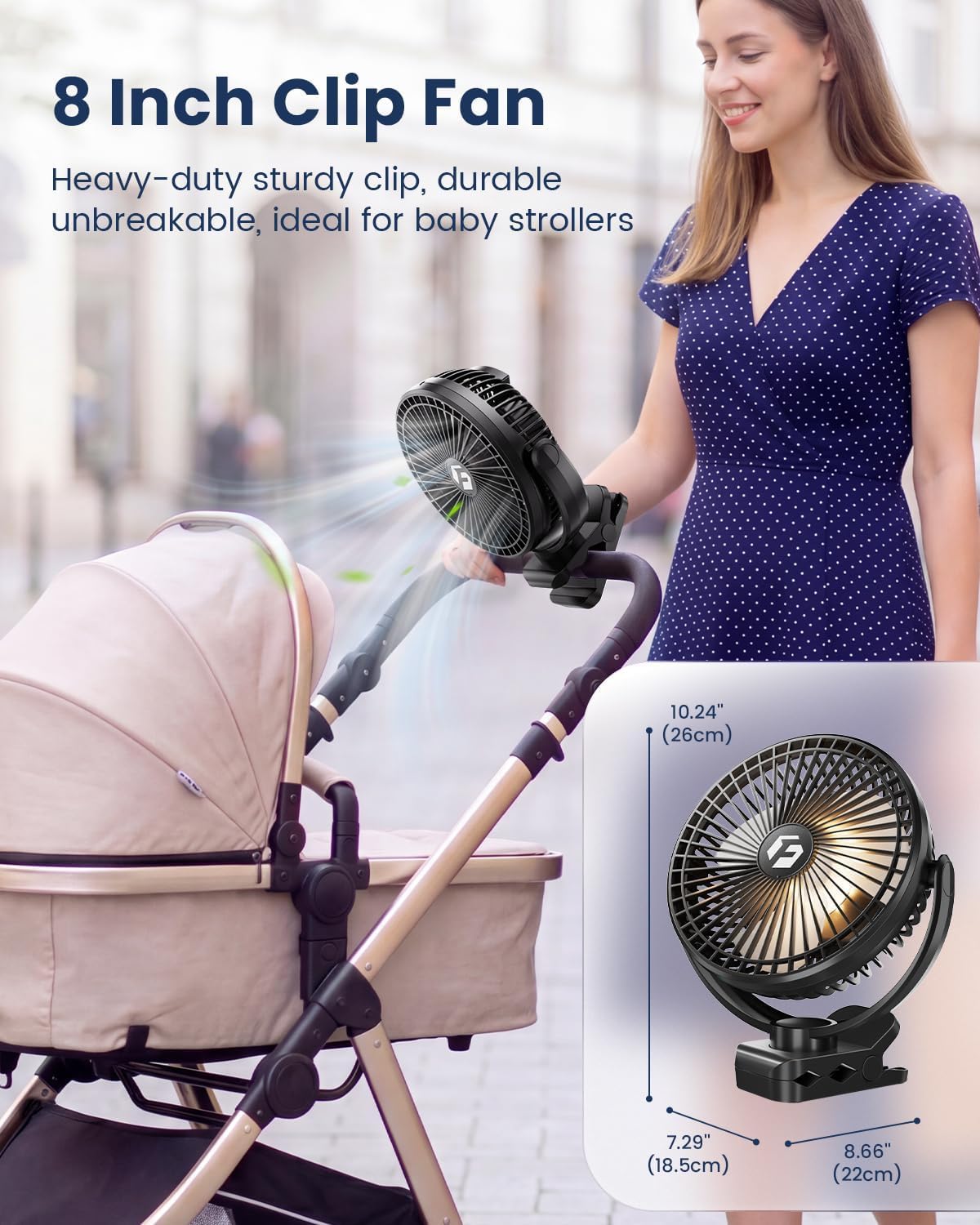 Aldernest 20000mAh 8"Clip On Fan, Portable Rechargeable Battery Fan for Golf Cart, 0.54 kg, Black