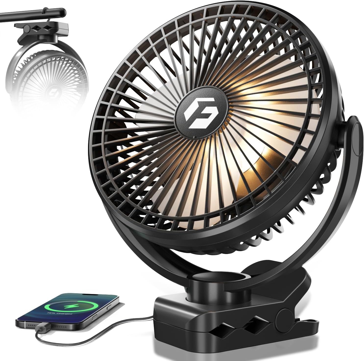 Aldernest 20000mAh 8"Clip On Fan, Portable Rechargeable Battery Fan for Golf Cart, 0.54 kg, Black