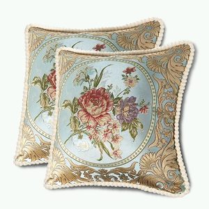 Barleyfield Vintage Pillow Covers Set of 2 Jacquard Embroidered Pillow Cover, Blue