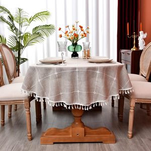 Aldernest Plaid Farmhouse Coffee Oval Tablecloth Cotton Linen Heavy Weight Checkered Table Covers Cloths for Dining Room Kitchen Tabletop Decoration