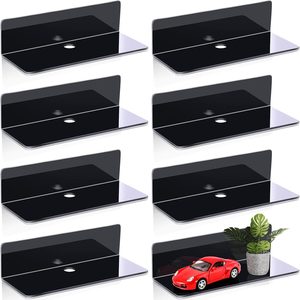 NestoraHome 8 Pcs Black Acrylic Floating Shelves Adhesive Wall Mounted Shelves, 3.9D x 9W x 2.8H in