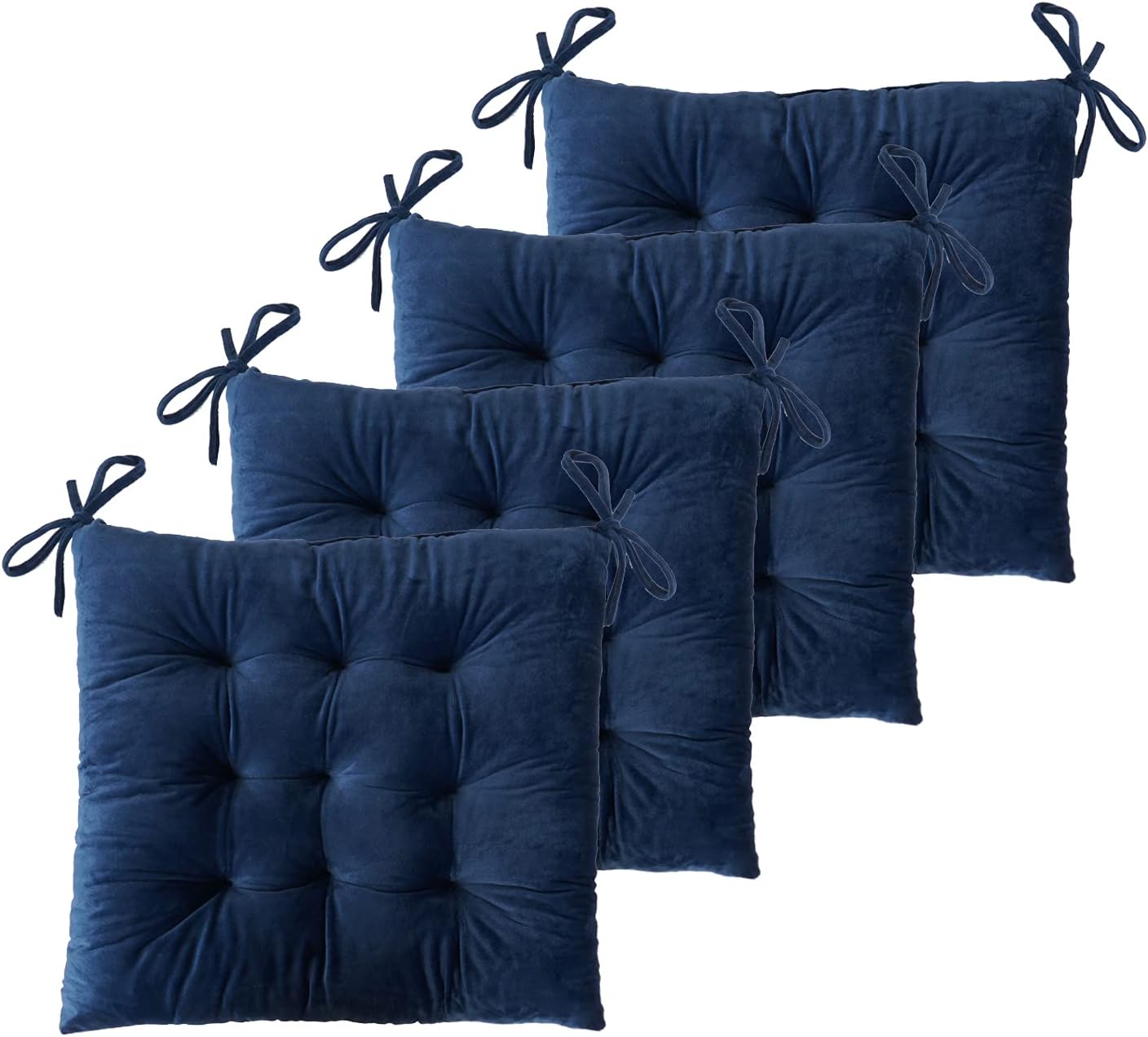 Aldernest Set of 4 Square Chair Pads Indoor Seat Cushions Pillows with Ties Thick Soft Seat Cushion for Kitchen Dining Office Chair, 350 g, Navy