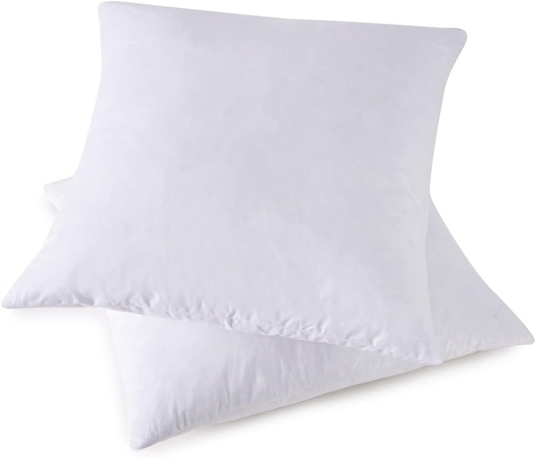 Barleyfield Throw Couch Pillows Inserts, Set of 2 Down Feather Pillows Inserts Bed and Cotton Cover, 3.2 pounds, 2 Count (Pack of 1), White