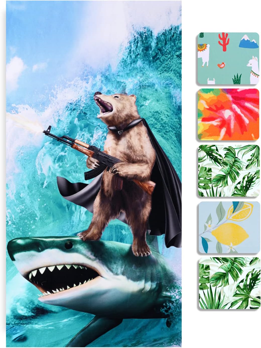Aldernest Funny Shark Bear Beach Towel, 30" x 60" Oversized Microfiber, Soft, Quick Dry, 9.12 ounces, 60.00" x 30.00"