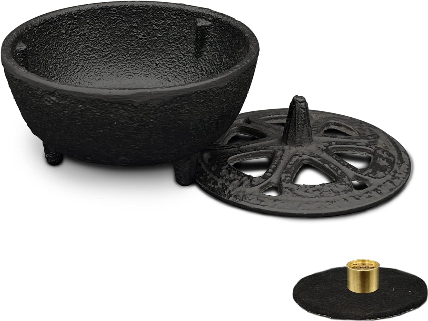 Aldernest Cast Iron Incense Burner with Incense Stick Holder and Fireproof Cotton., 0.35 kg, Black