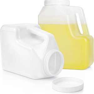 Ashenby 2 Pcs White Plastic Gallon Jar with Handle and Airtight Lid - Square Empty Storage Containers and Jugs - 1.25 Gallon Wide Mouth Bottles for