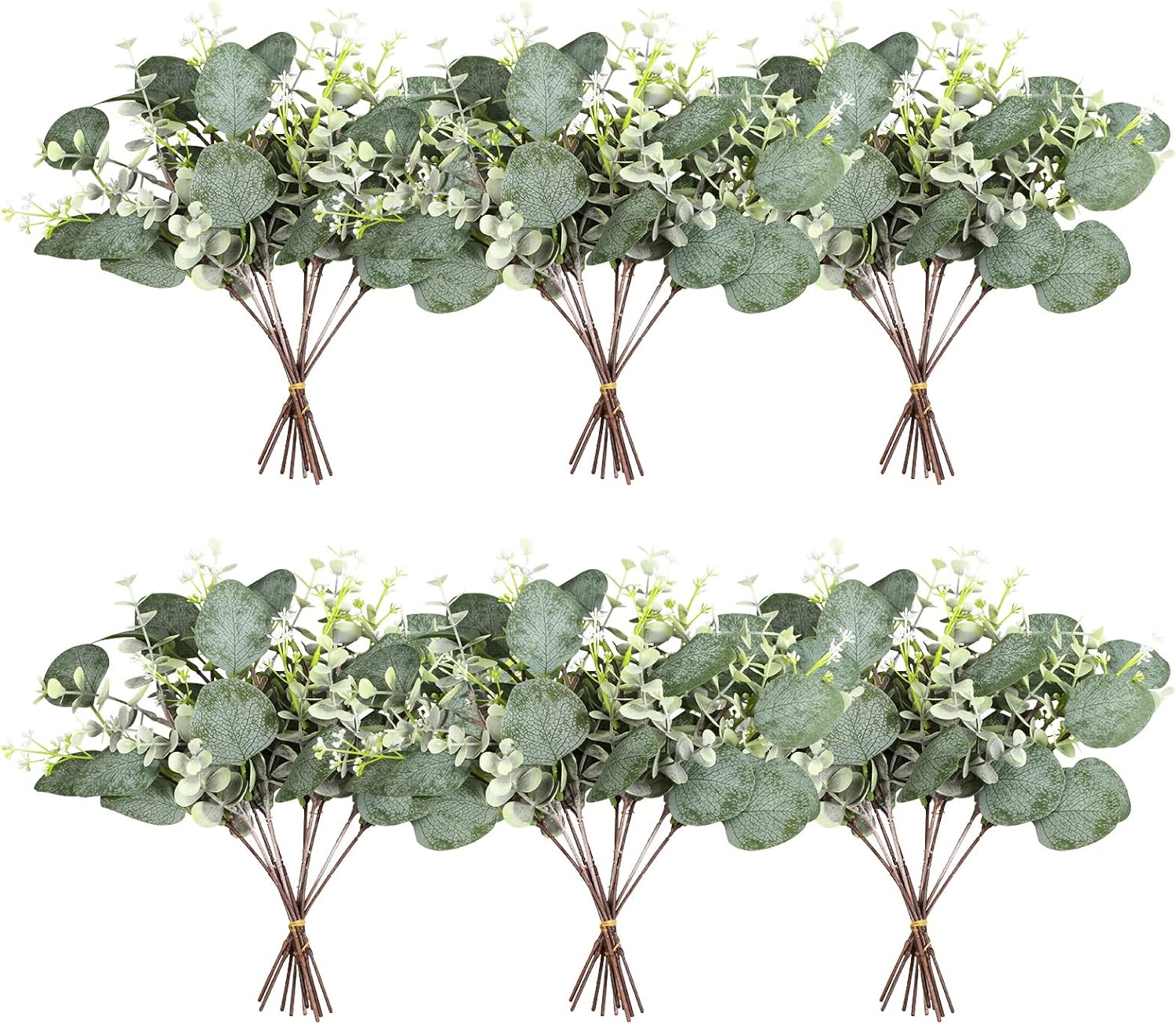 Aldernest 40 Pcs Artificial Silver Dollar Eucalyptus Stems Bulk Fake Branches 2 Kinds of Eucalyptus Leaves Faux Greenery Plants for Floral Arrangement