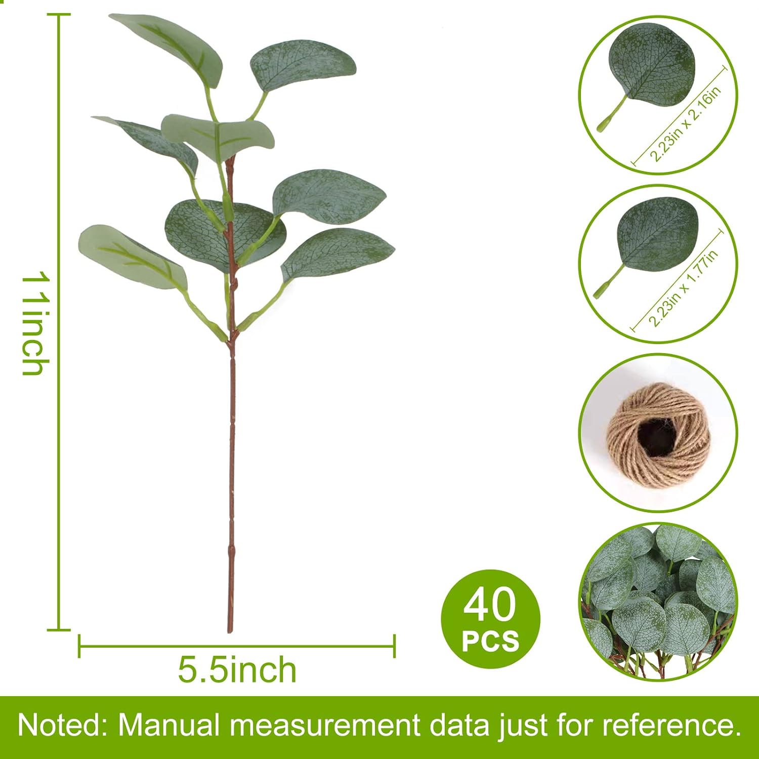 Aldernest 40 Pcs Artificial Silver Dollar Eucalyptus Stems Faux Branches, 0.24 kg, Eucalyptus Leaf