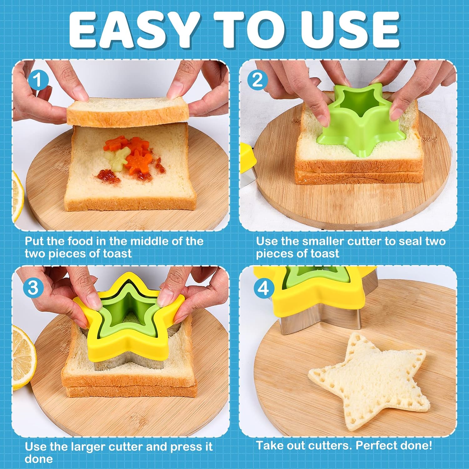 Aldernest 8 pcs Sandwich Cutters for Kids Lunch, Breakfast Crustless Sandwich Maker