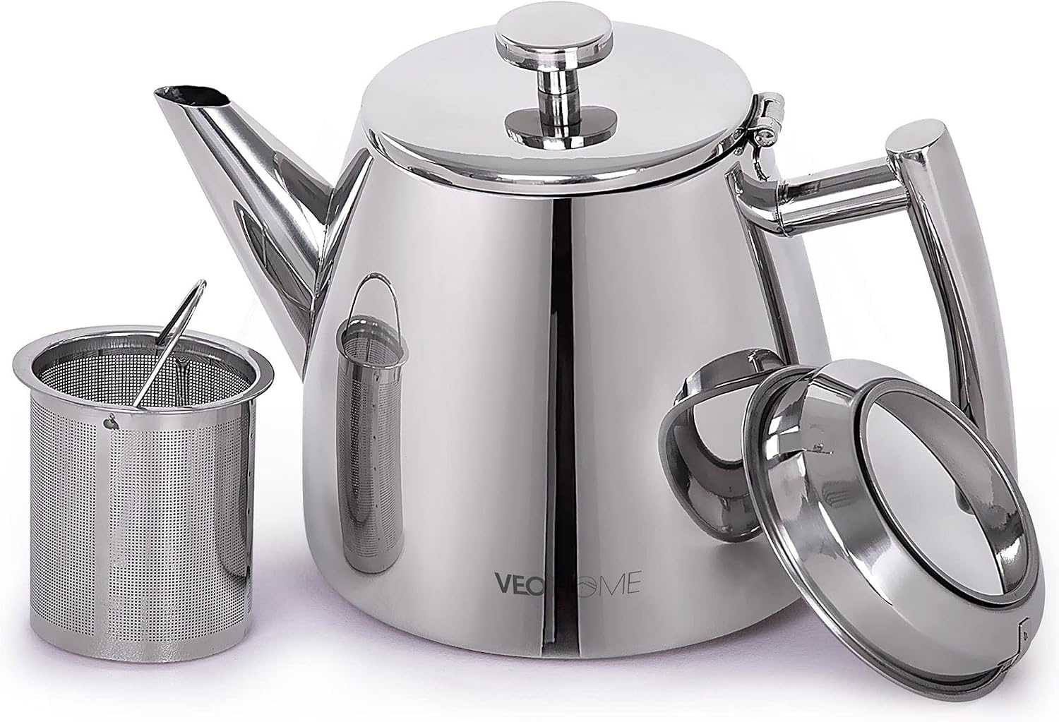 Aldernest Stainless Steel Tea Pot with Infuser - Keeps Heat Thanks to its Double Wall, 1 L, Silver