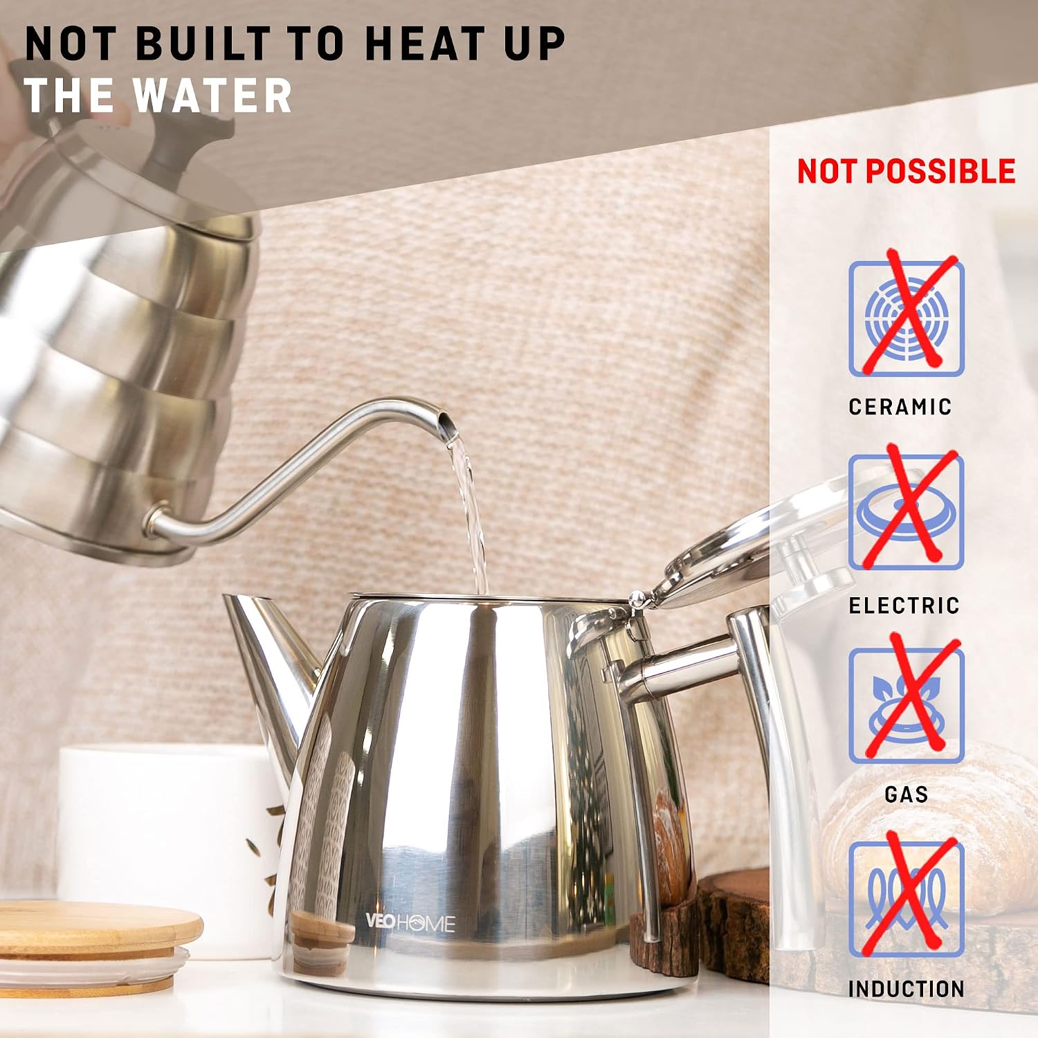 Aldernest Stainless Steel Tea Pot with Infuser - Keeps Heat Thanks to its Double Wall, 1 L, Silver