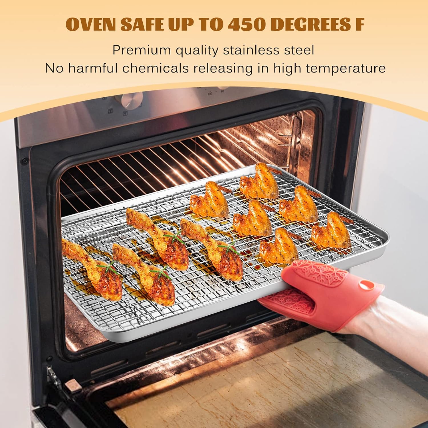 Barleyfield Stainless Steel Baking Sheet with Rack Set, 16”x12” Cookie Sheet Pan for Oven, 2.23 kg, Silver, 4 Count