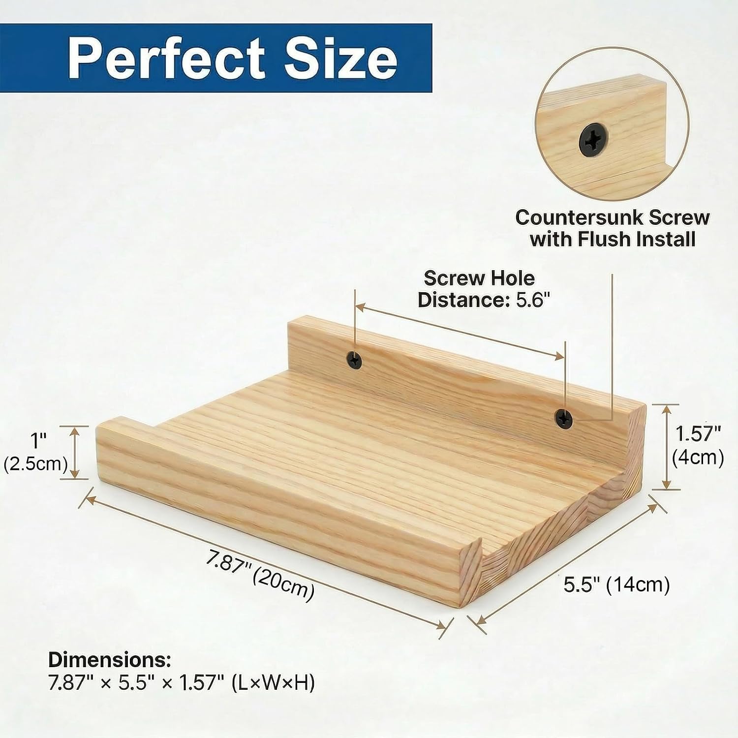 Quillstone Small Decor Shelves, Mini Floating Wooden Display Wall Shelf for Smart Speaker WiFi Collectables, 12.8 ounces, Natural