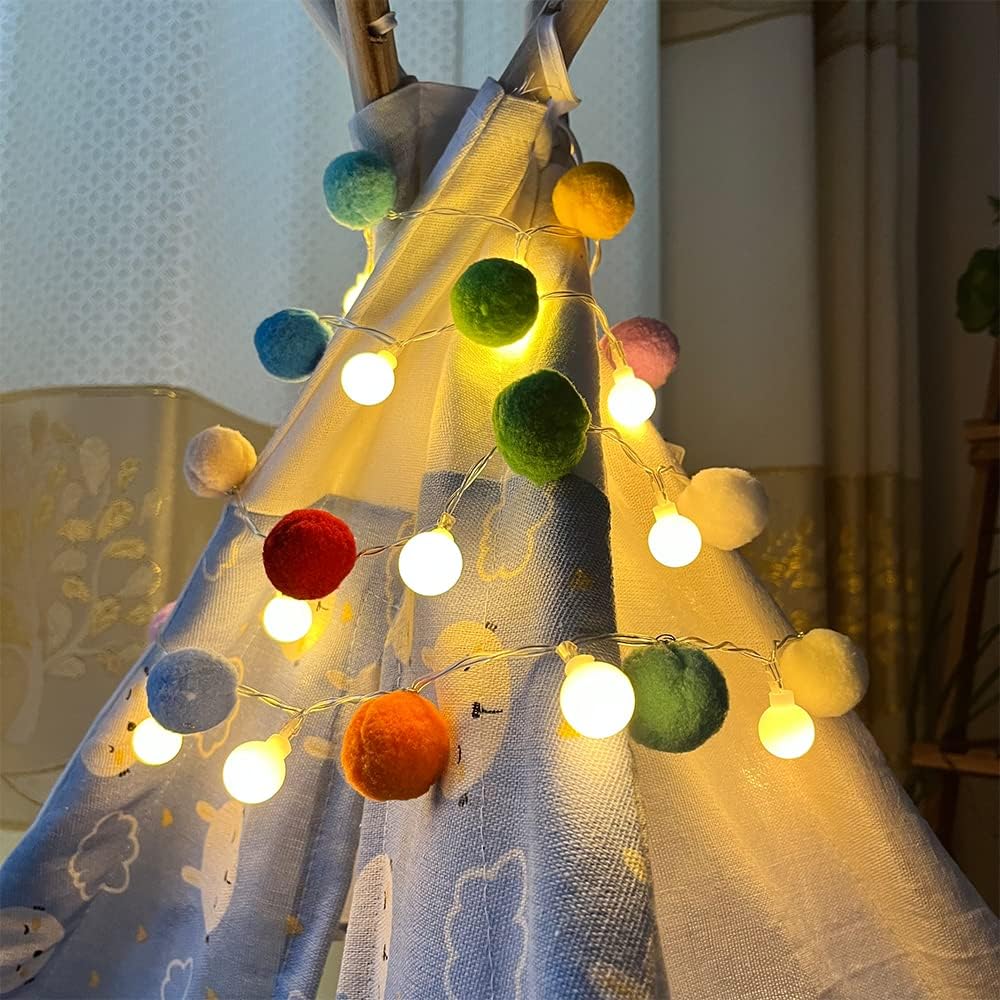 Aldernest Indoor Pom Poms Fairy Lights - 6.56 Feet, 20 LED, Battery Operated, 2.56 ounces