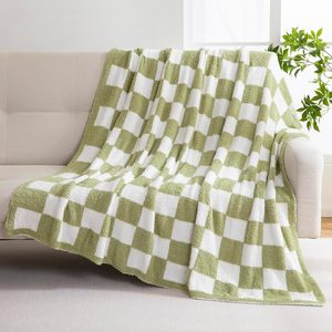 Ashenby Checkered Knit Throw Blanket 50x60, Sage Green