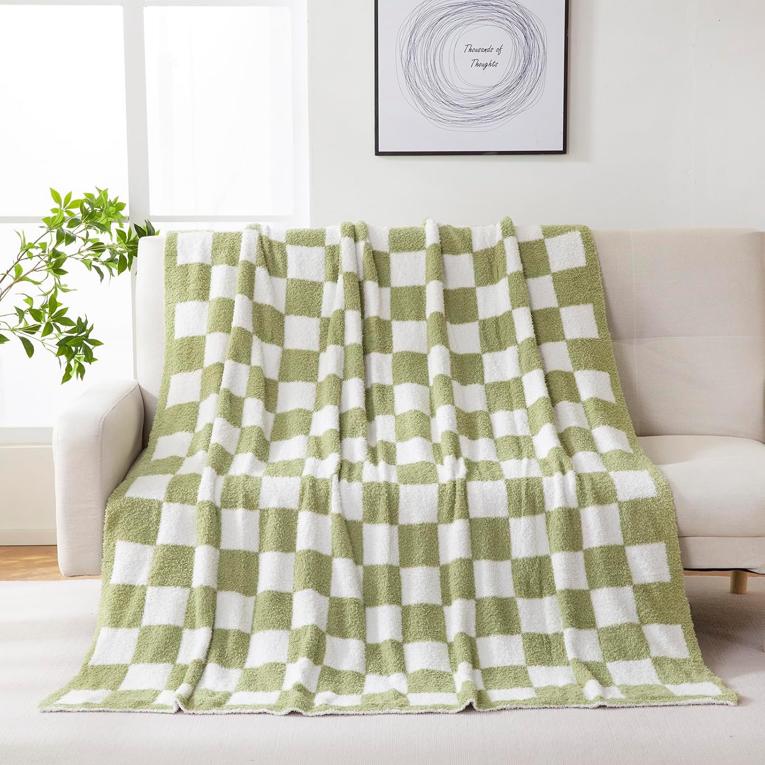 Ashenby Checkered Knit Throw Blanket 50x60, Sage Green