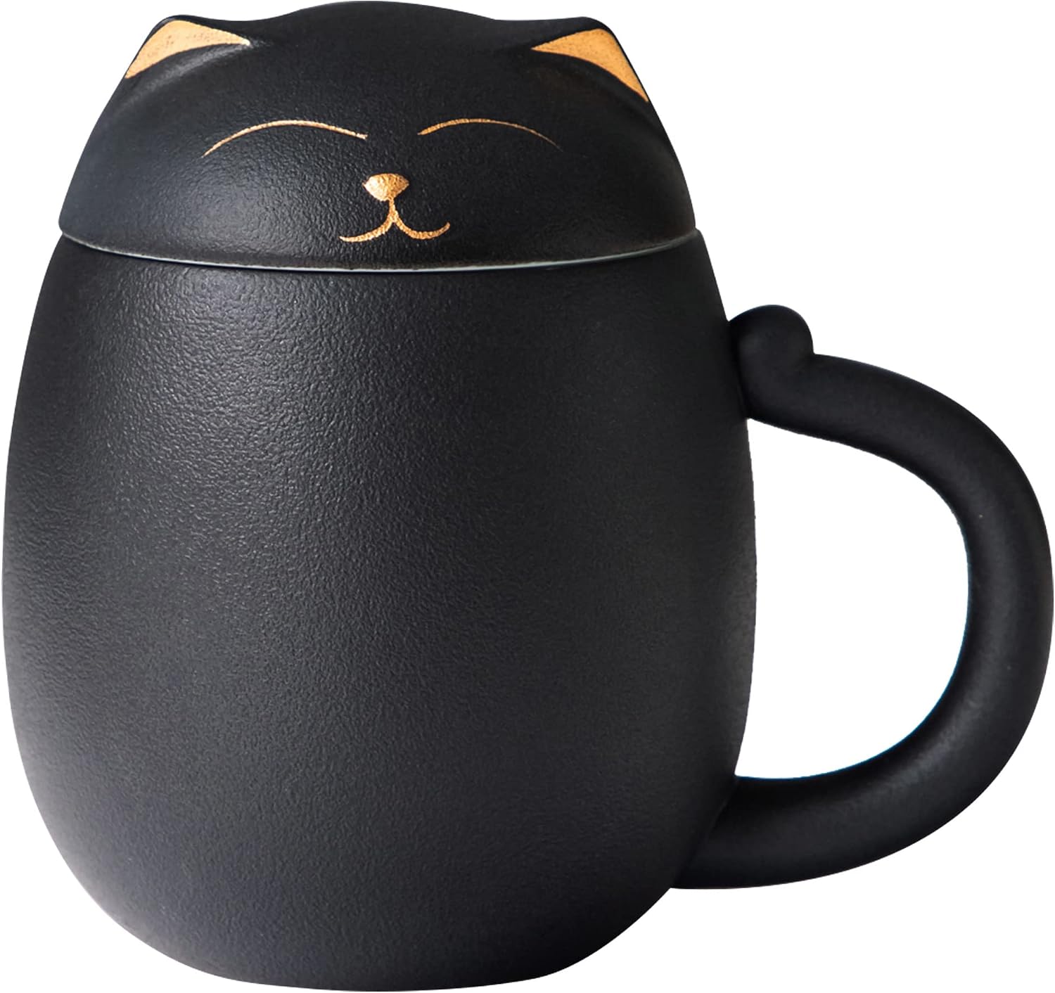 Aldernest Black Cat Ceramic Tea Mug 13.5oz with Infuser and Lid, 1.2 pounds
