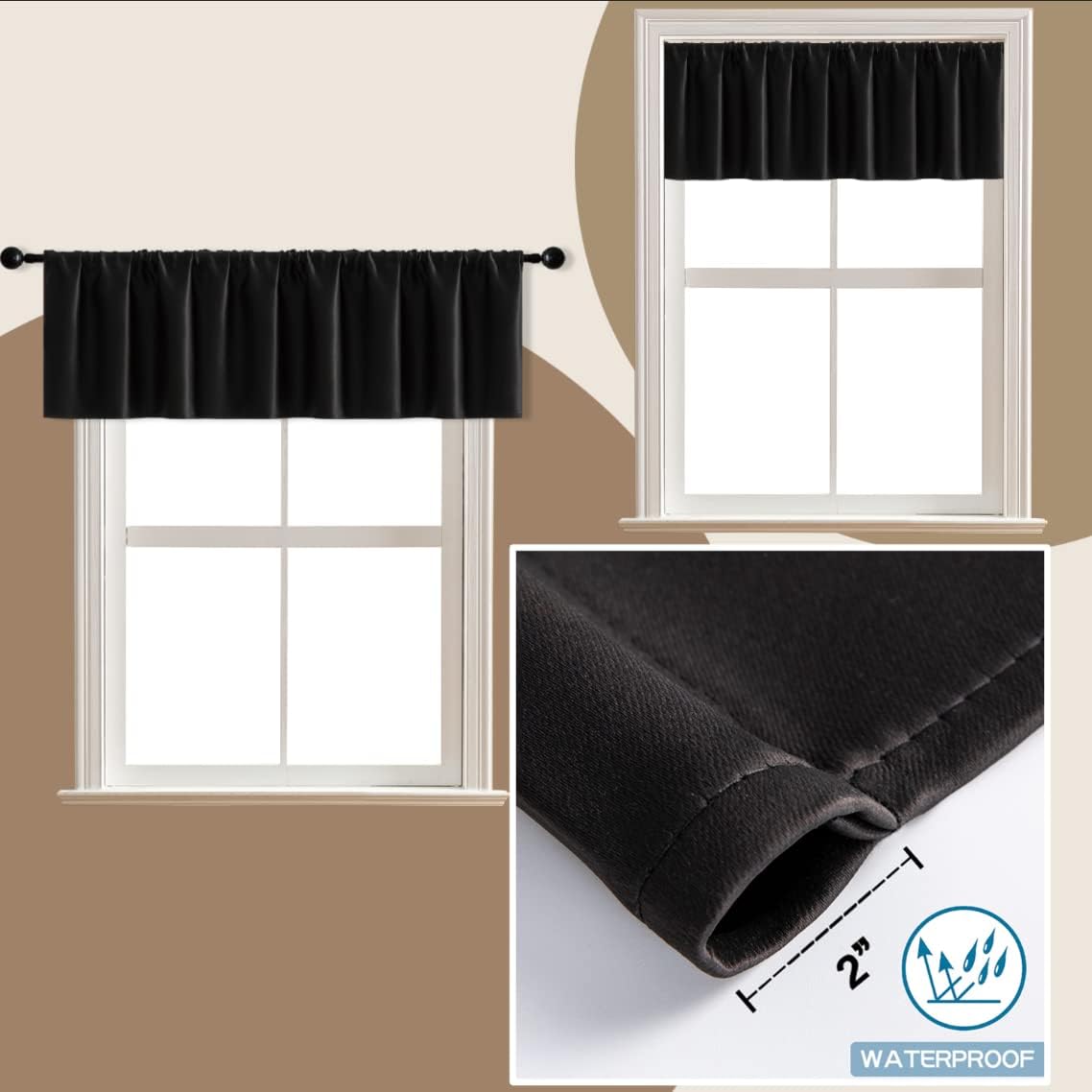 Aldernest Basement Window Curtains 16 Inch Length, 0.14 kg, 30"W x 16"L (Pack of 2), Black