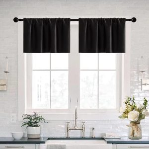 Aldernest Basement Window Curtains 16 Inch Length, 0.14 kg, 30"W x 16"L (Pack of 2), Black