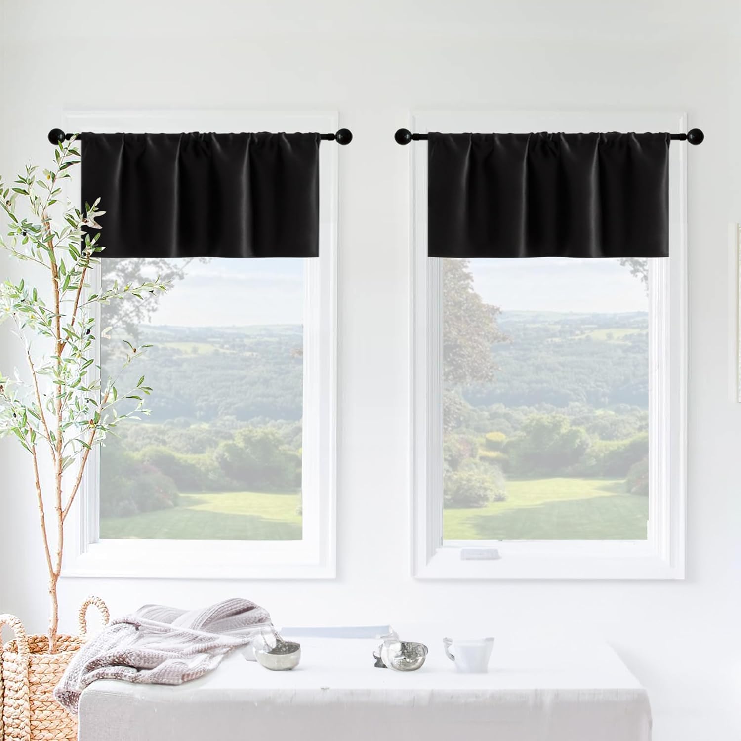 Aldernest Basement Window Curtains 16 Inch Length, 0.14 kg, 30"W x 16"L (Pack of 2), Black