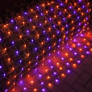 Oakmere Halloween 360 LED Net Lights, 12FT x 5FT Connectable Waterproof String Lights Clear Wire with 8 Modes, Purple & Orange