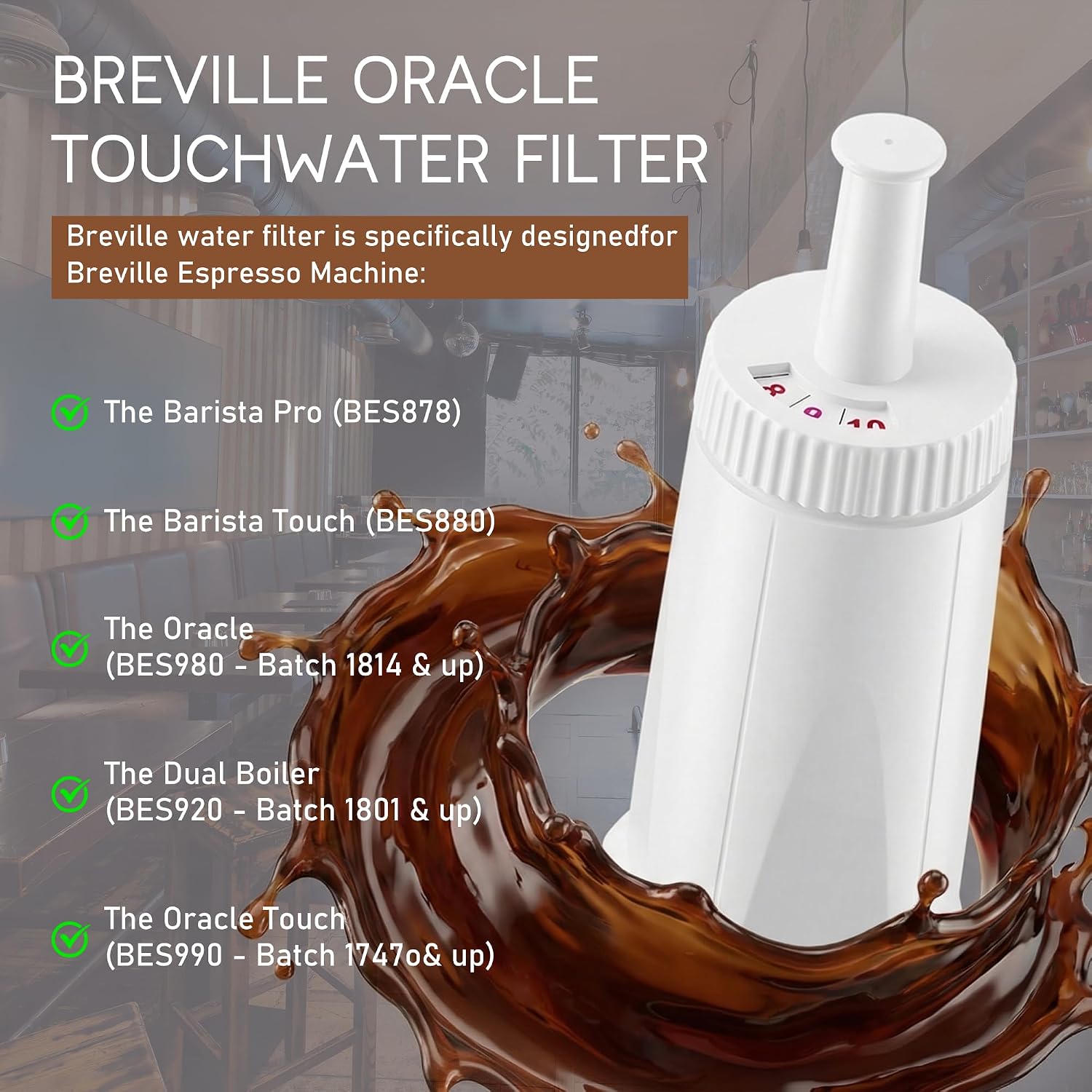 Aldernest Water Filter Fit for Breville Espresso Barista Touch BES880 BES980, 4 Count