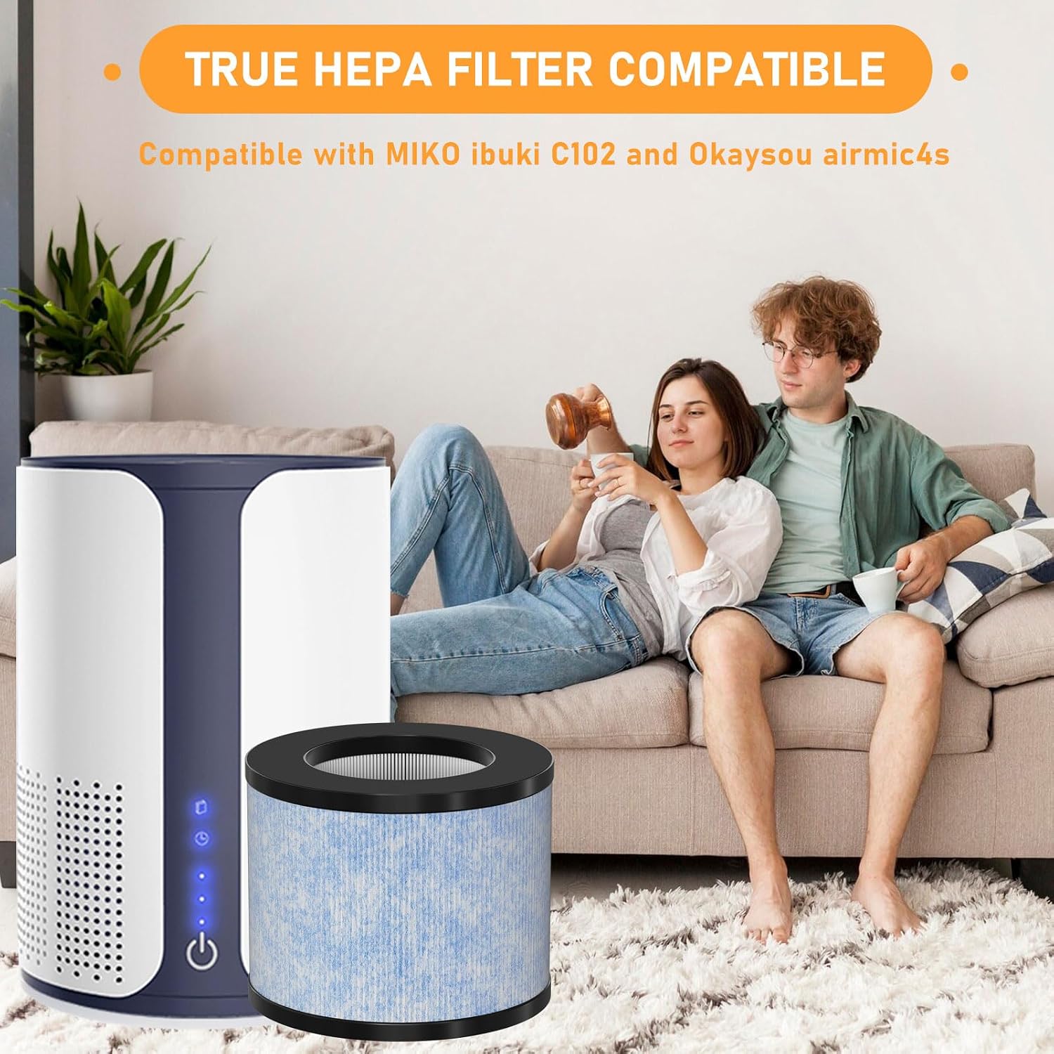 Aldernest C102 MA-01CW True HEPA Replacement Filter Compatible with Miko Ibuki C102 Air Cleaner Purifier and Okaysou AirMic4S, True HEPA Filter Set