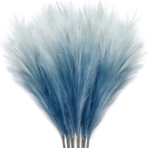 Aldernest 8Pcs 3FT Blue Colorful Faux Pampas Grass, Artificial Bulrush, 0.37 kg
