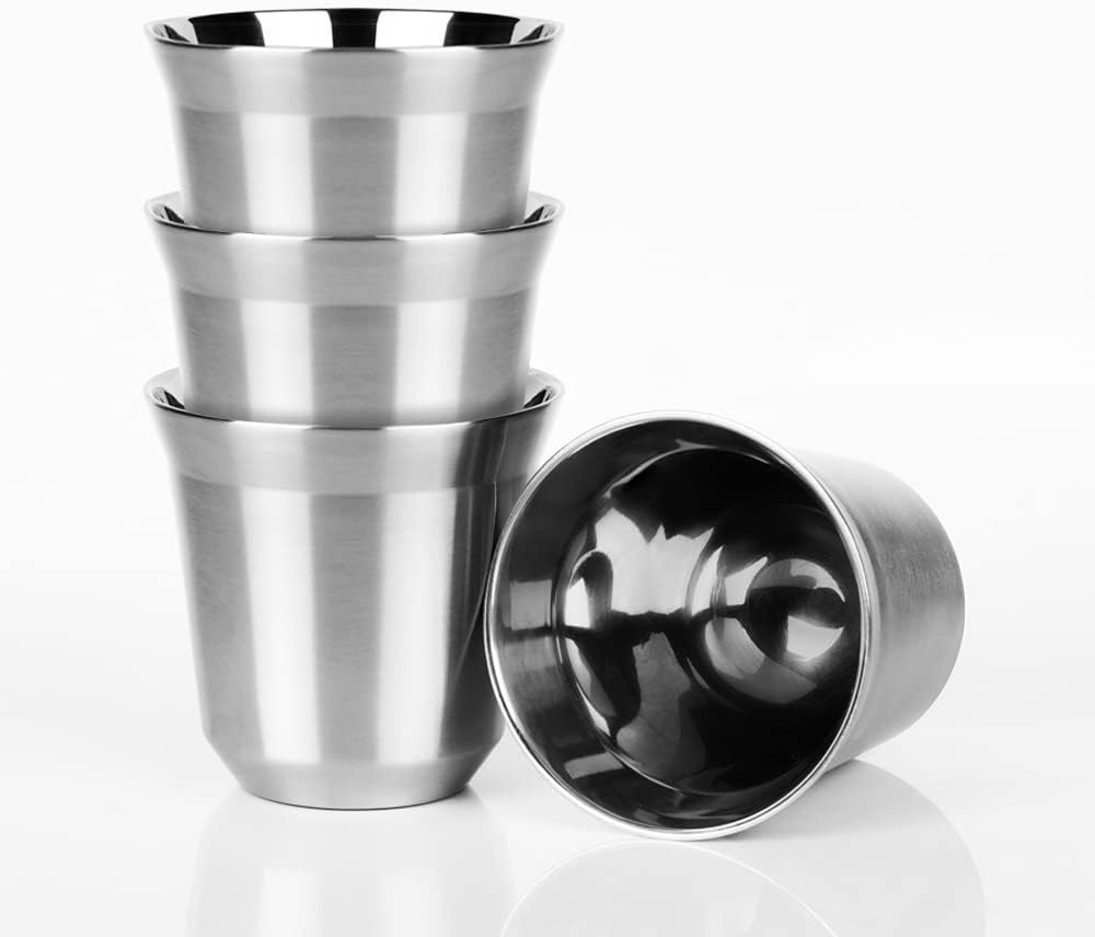 Aldernest 75mL Stainless Steel Espresso Cups - 4 Pack Double Wall Insulated Cups Demitasse Cups Coffee Cup For Drinking, Drinking Coffee