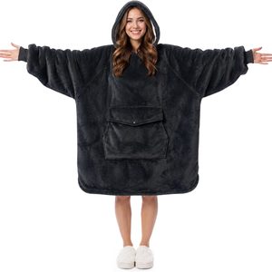 Birchmont Wearable Blanket Hoodie, Oversized Sherpa Hooded Blanket for Adults, 2.2 pounds, Dark Gray