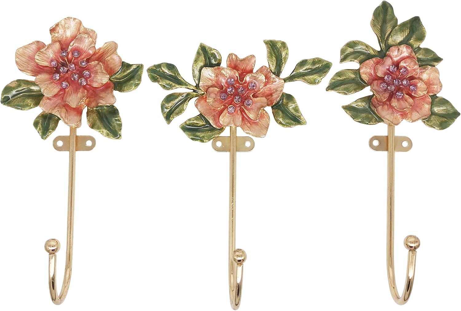 Copperlyn Vintage Flower Shaped Decorative Wall Hooks Rack Hangers for Hanging Clothes Coats Towels Keys Hats, 3 Pack Antique Metal Mounted Wall Hook