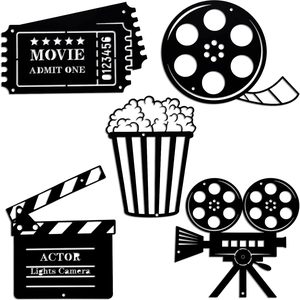 Birchmont 5 Pcs Movie Theater Decor Movie Theater Metal Home Room Decor Cinema and Popcorn Reel Wall Sign Art Cinema Film Wall Decoration for Home