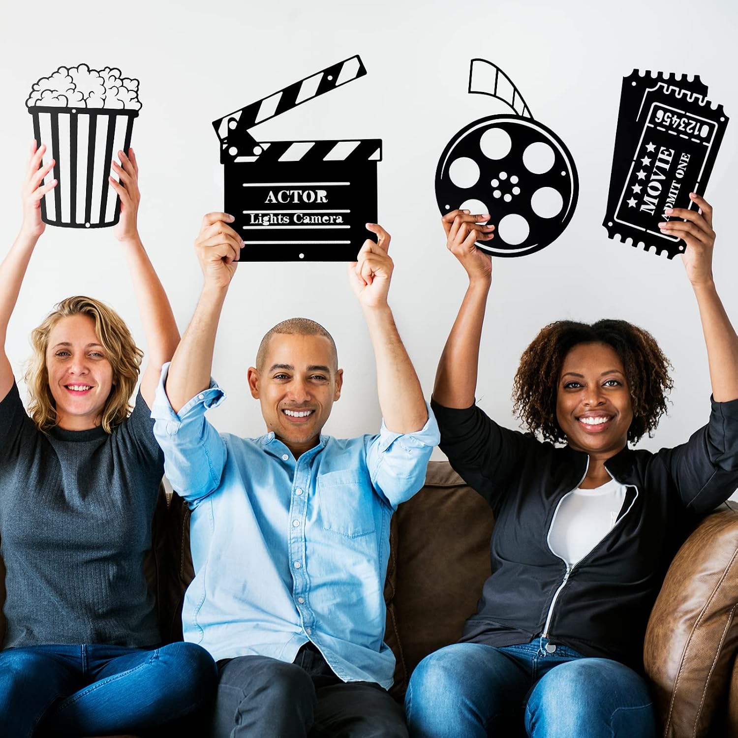 Birchmont 5 Pcs Movie Theater Decor Movie Theater Metal Home Room Decor Cinema and Popcorn Reel Wall Sign Art Cinema Film Wall Decoration for Home