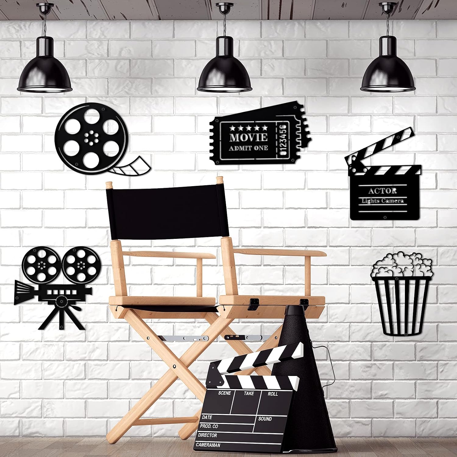 Birchmont 5 Pcs Movie Theater Decor Movie Theater Metal Home Room Decor Cinema and Popcorn Reel Wall Sign Art Cinema Film Wall Decoration for Home