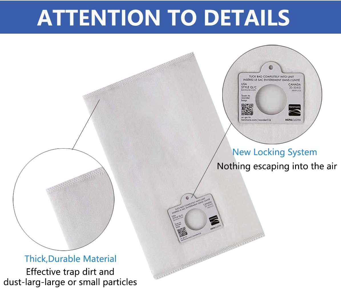 Elmgate Compatible with Kenmore 53292 Type Q - C HEPA Canister Vacuum Bags, 6-Pack, White