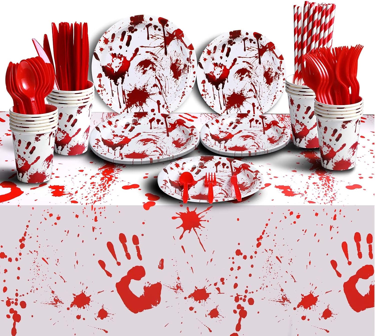 Tanglewick Halloween Party Supplies Dinnerware Decorations - Bloody Zombie Tablecloth, White