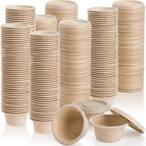 Ashenby 200 Pack 2 oz Natural Bagasse Fiber Cups with Lids, 2 oz (59 ml)
