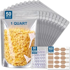 Aldernest 50 Packs Mylar Bags for Food Storage with Clear Window, 7.04 ounces, 1 Quart with Clear Window