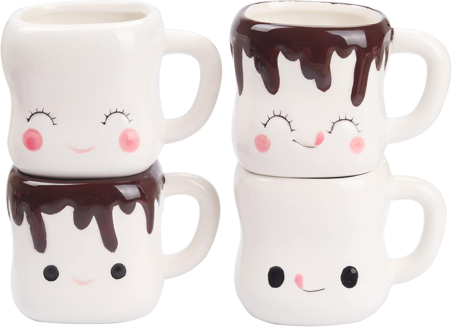 Aldernest Marshmallow Mugs Set of 4 with Handle Marshmallow Cups Cute Mugs for Kids Hot Chocolate Cocoa Mug Gifts for Kids Women Christmas Mother's