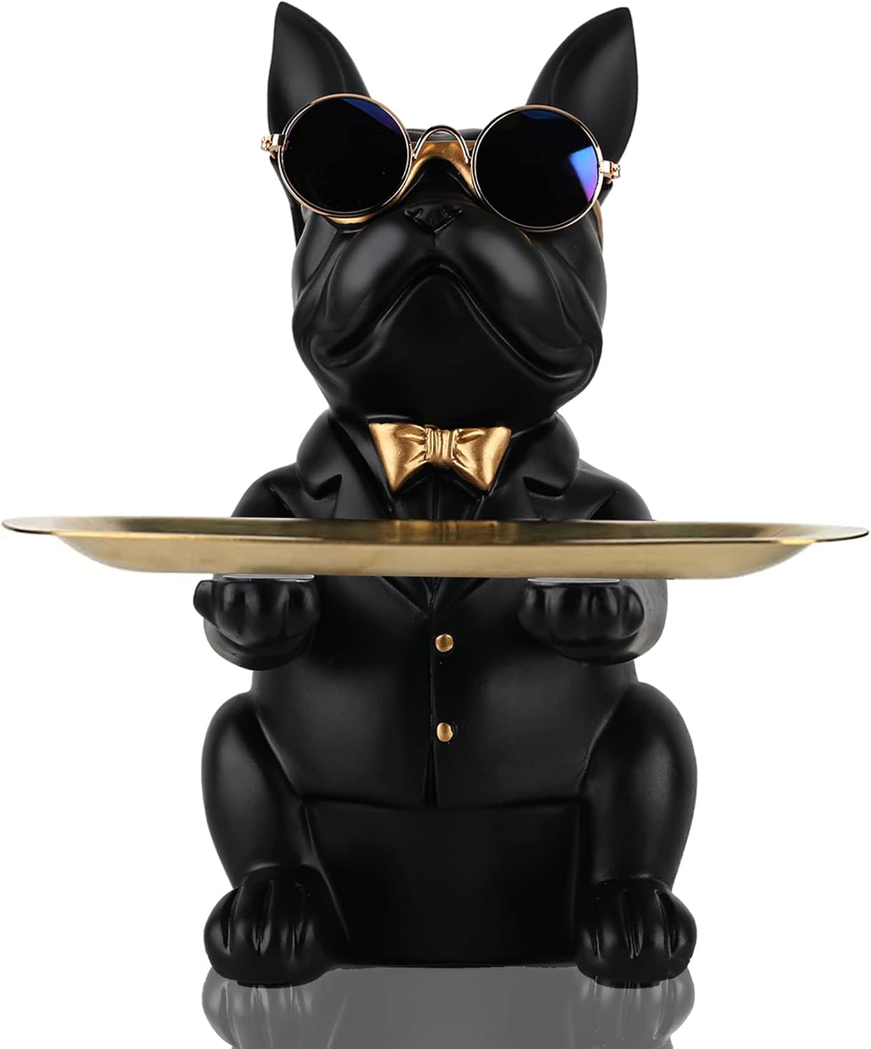 Quillstone French Bulldog Gifts Statue Tray Organizer for Keys, Candy, Jewelry, Earrings, 1.8 pounds, Black
