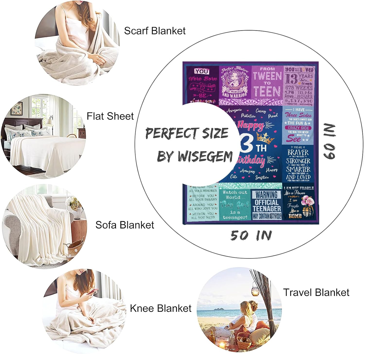 Aldernest 13th Birthday Gifts for Girls - 13 Year Old Girls Gifts 60"x50" Blanket - Best Presents for 13 Year Old Girl - Happy 13th Birthday Teen Girl