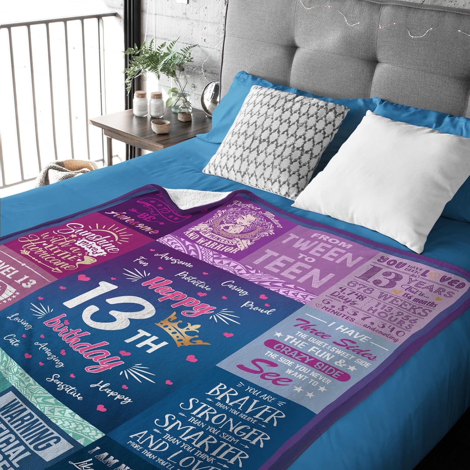 Aldernest 13th Birthday Gifts for Girls - 13 Year Old Girls Gifts 60"x50" Blanket - Best Presents for 13 Year Old Girl - Happy 13th Birthday Teen Girl