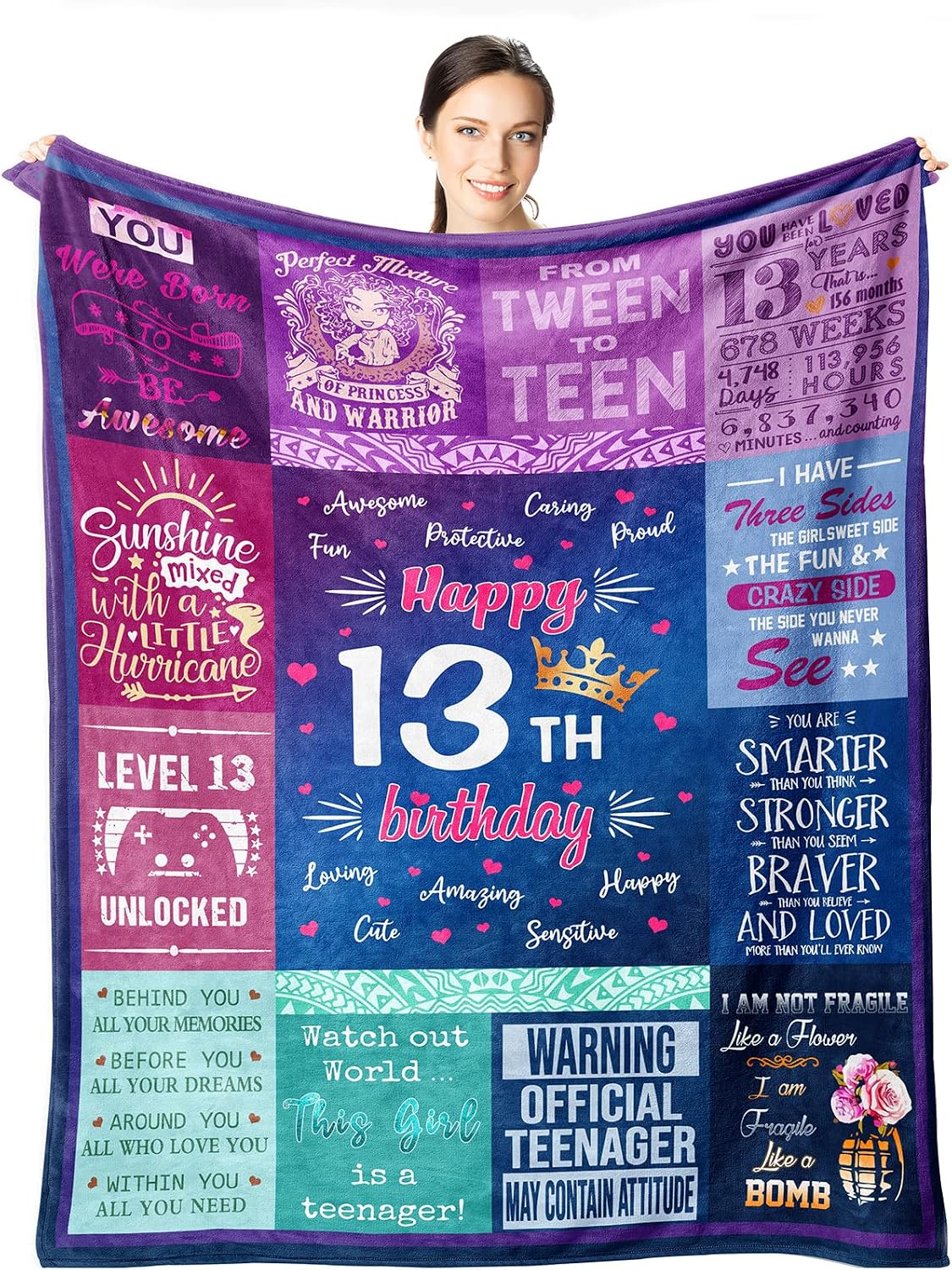 Aldernest 13th Birthday Gifts for Girls - 13 Year Old Girls Gifts 60"x50" Blanket - Best Presents for 13 Year Old Girl - Happy 13th Birthday Teen Girl