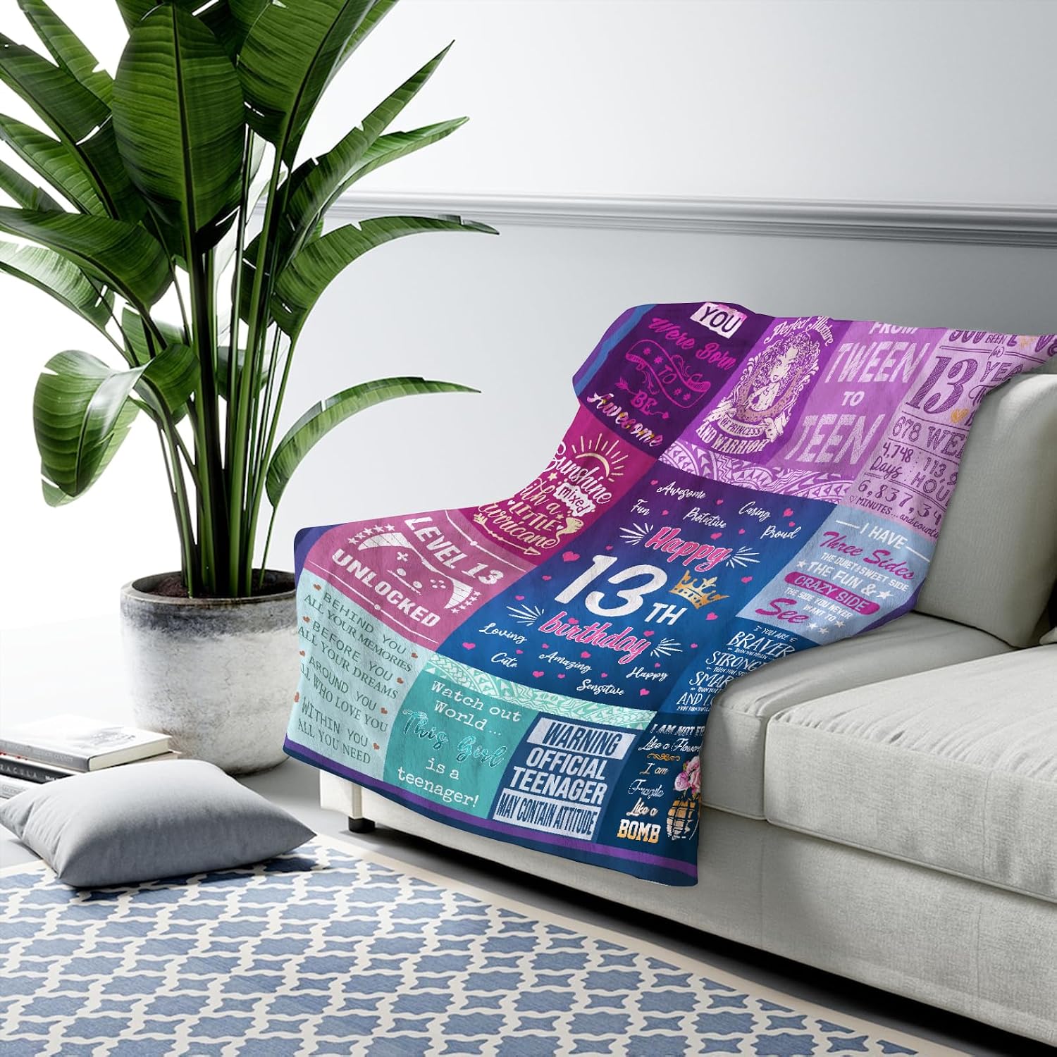 Aldernest 13th Birthday Gifts for Girls - 13 Year Old Girls Gifts 60"x50" Blanket - Best Presents for 13 Year Old Girl - Happy 13th Birthday Teen Girl