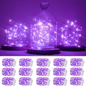 NestoraHome 15 Packs 20 Led Purple Fairy Lights Battery Operated 6.6ft Silver String Lights Waterproof Firefly Starry Light for DIY Table Centerpieces