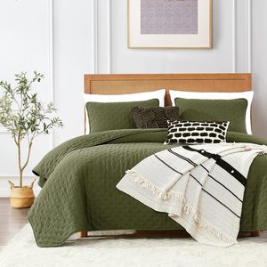 Aldernest Olive Green Cloud Twin Size Quilt Bedding Sets with Pillow Sham